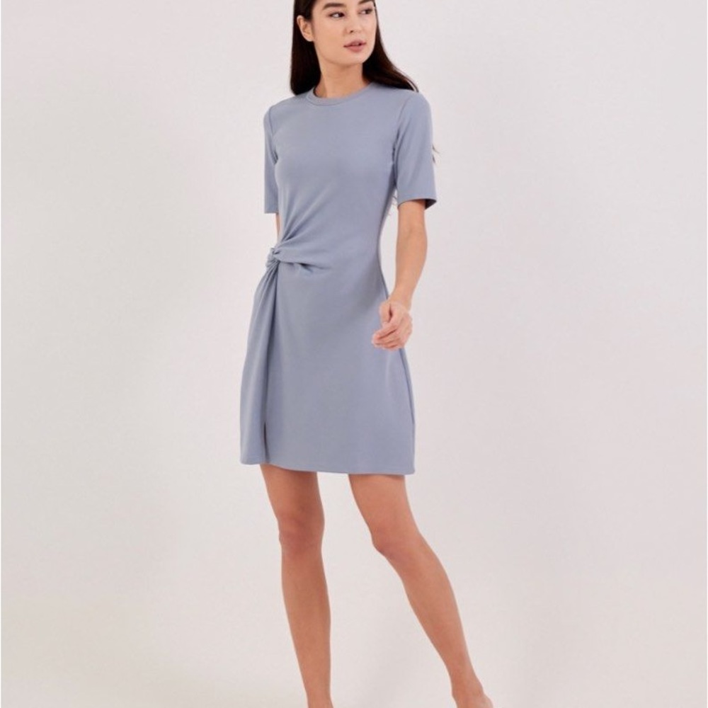 Love Bonito Kamile Ruched Shift Dress in Light / Silver Blue; Size: Small
